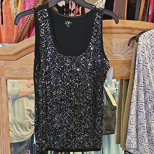 LOFT Black Sequin Scoop Neck Tank